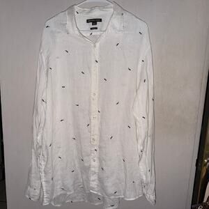 Michael Kors Men's 100% Linen Button Down Shirt w/ Embroidered Sunglasses XXL